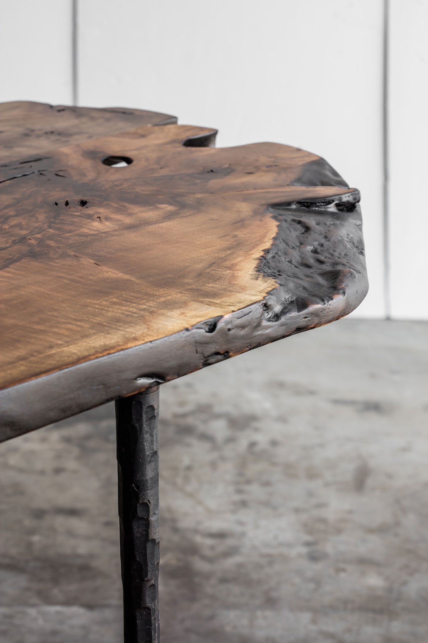 Detail shot of the Heerenhuis Lars Zech Coffee Table - Made from long textured thick walnut wood.