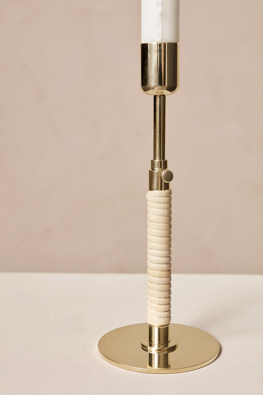 Close-up of the Duca Candleholder, Polished Brass by Menu.