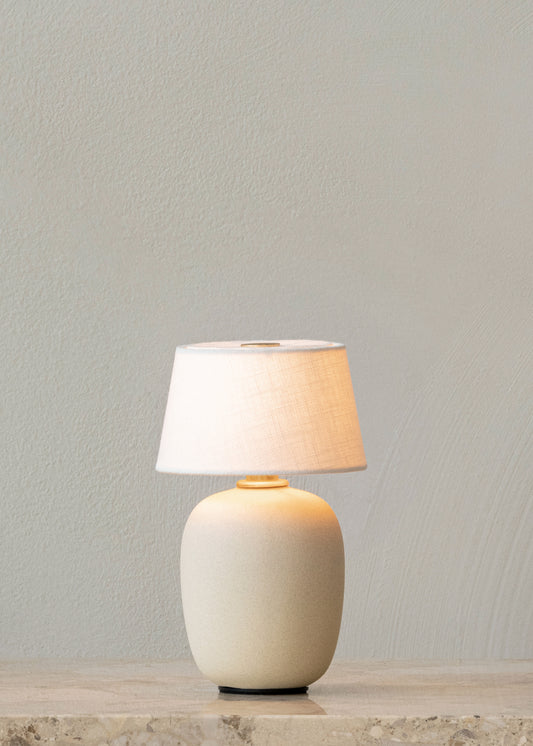 Menu Torso Table Lamp Small Ceramic Brass Linen White Beige - Enter The Loft