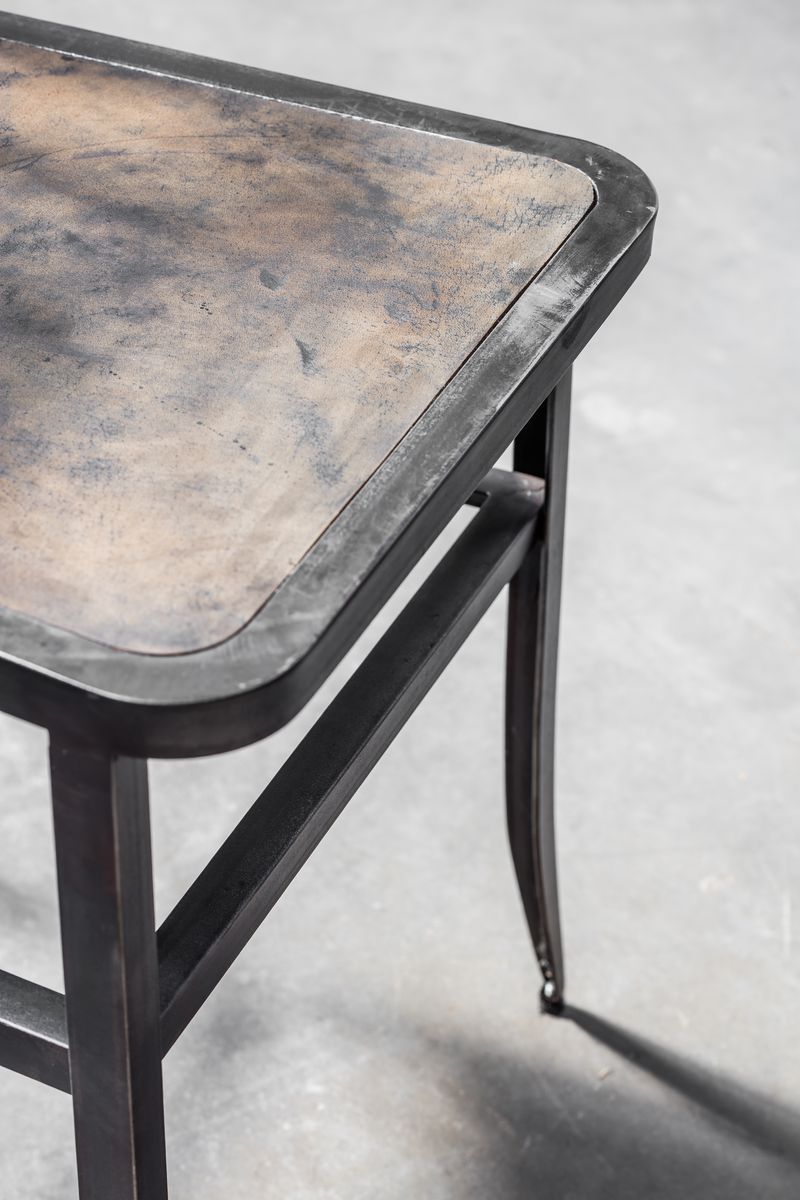 Details of the Metal Chair by Heerenhuis handcrafted from metal and oak.