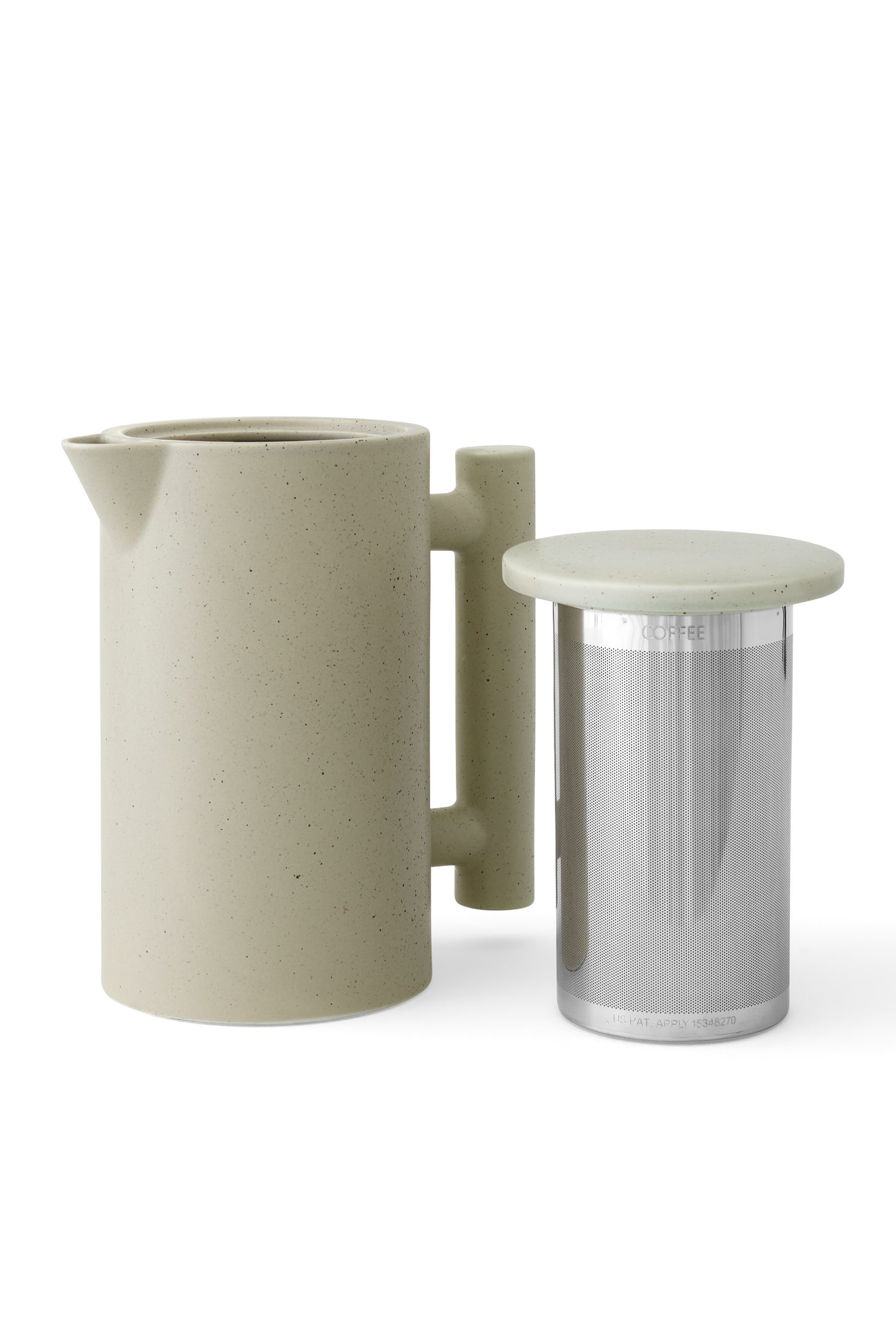 Tea coffee brewing pot ceramic speckled grey minimal look stainless steel filter