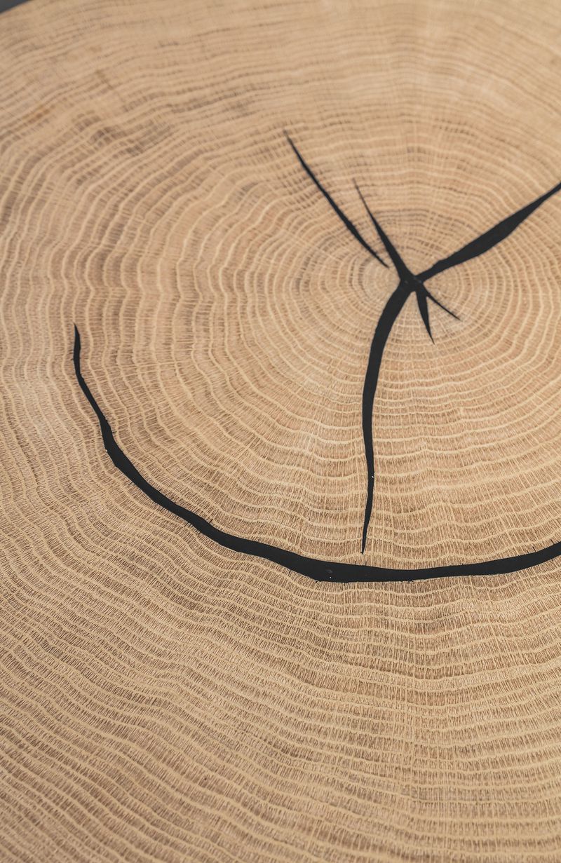 Close-up of the oak wood tabletop of the Nimbus Coffee Table by Heerenhuis.