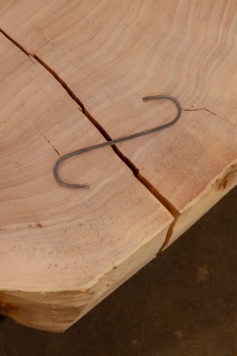 Poplar Coffee Table by Heerenhuis handcrafted from metal and a single slice of a poplar tree trunk.