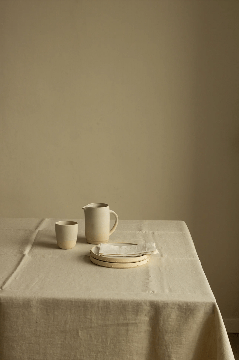 Timeless Linen table Tablecloth setting oatmeal