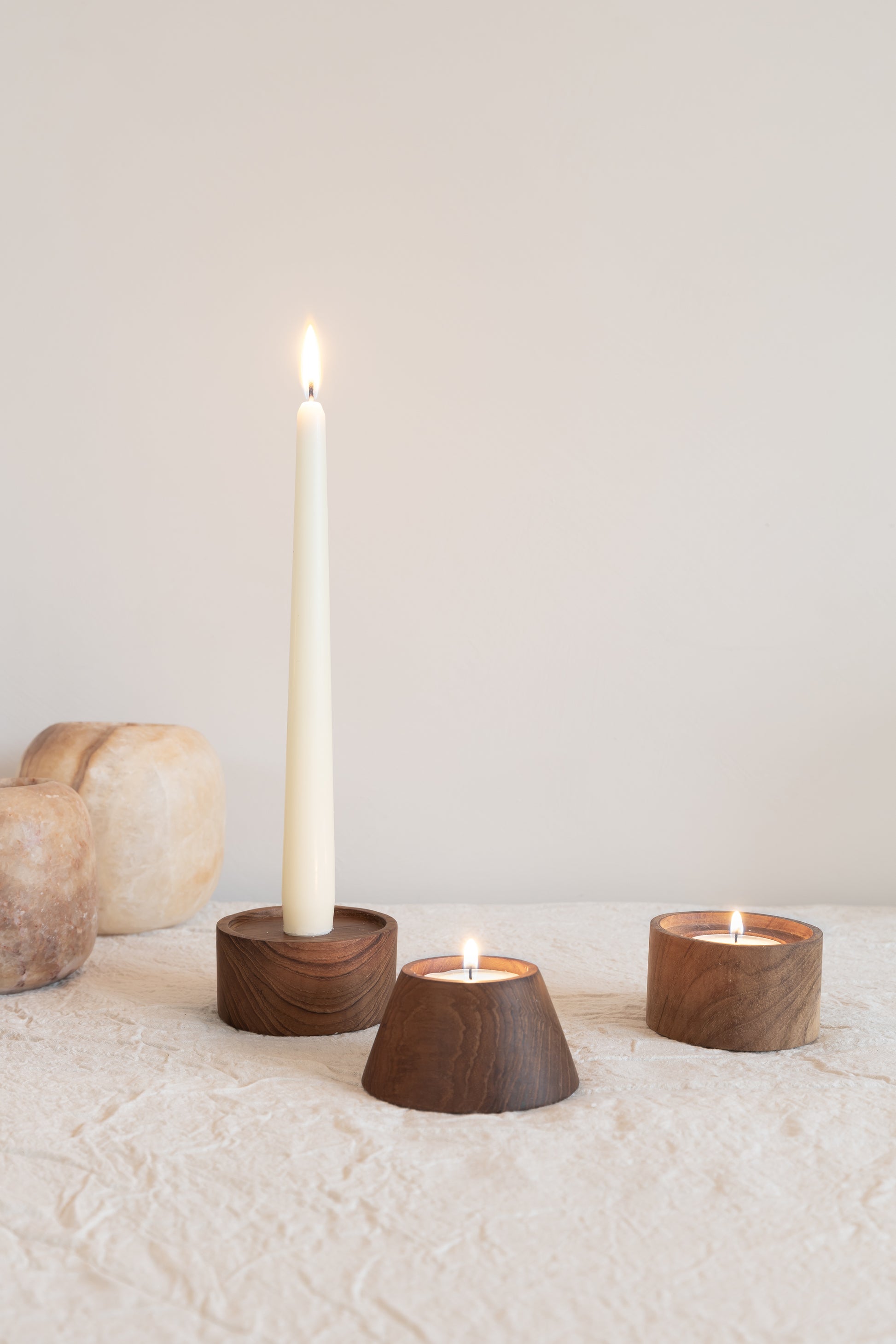 Light Block Wooden Candleholders Set at Enter The Loft