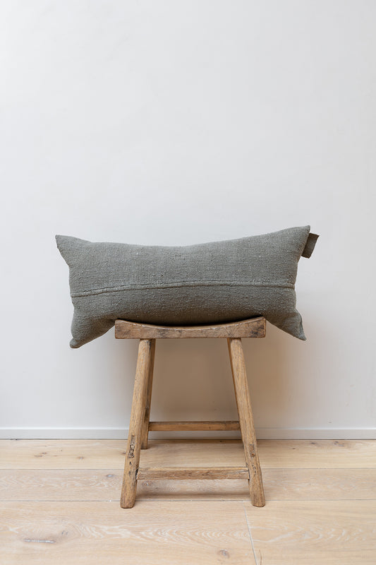 Chanvre Vintage - Olive Green Long Cushion by Isabelle Yamamoto at Enter The Loft.